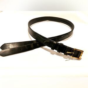 Western Black Leather Money Belt Sz 36 Hidden Zipper Compartment & Gold Buckle